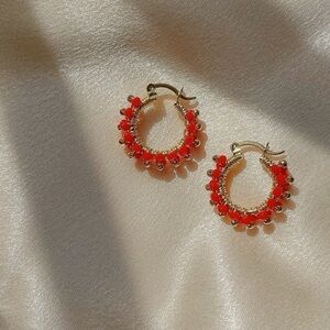 Gold plated handmade red‎ earrings